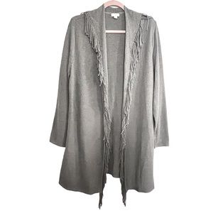 J Jill Gray Knit Fringe Sweater Cardigan Cotton
Blend Long Women’s Size L